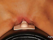 Gorgeous blonde bombshell Holly Price rides the Sybian nude.